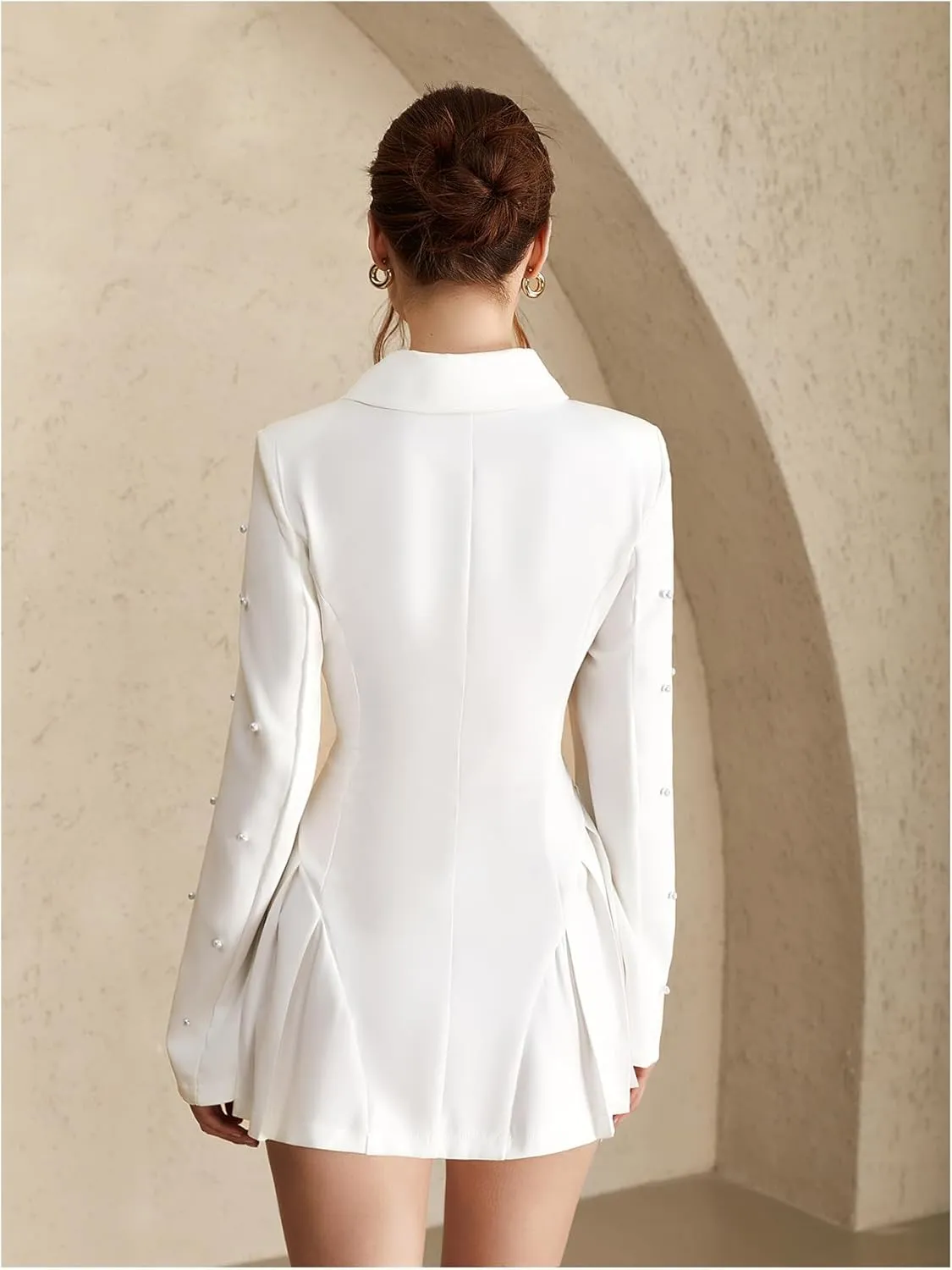 Women's Pearl Lapel Collar Blazer Button Down Long Sleeve Ruffle Work Office Dressy Jackets