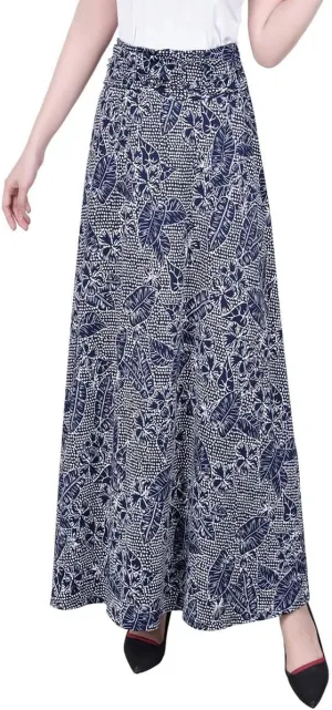Womens Petites Printed Long Maxi Skirt Navy PM