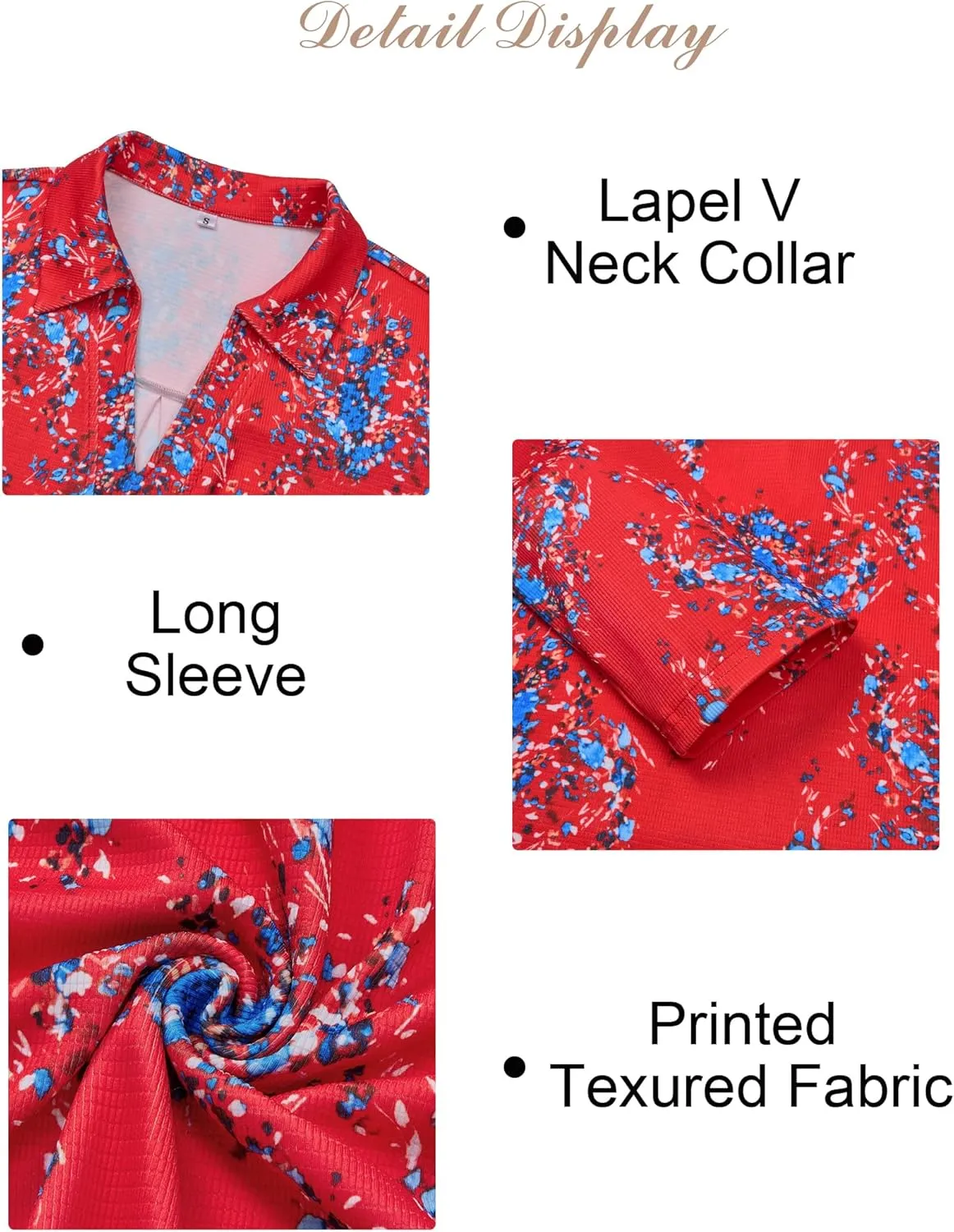 Women's Polo Shirts Collared V Neck Work Tops Long Sleeve Business Casual Dressy Blouses Textured Ribbed Tunic