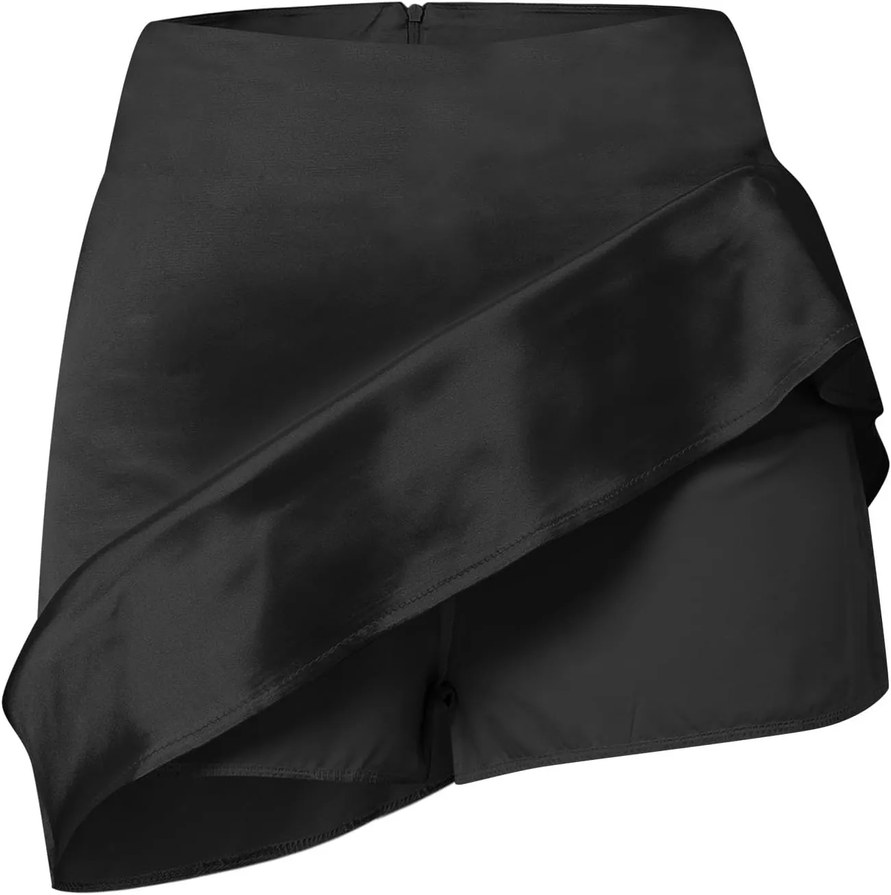 Women's Satin Mini Skirts High Waisted Silk Skirts Trendy A-Line Zipper Solid Color Short Skirt Casual