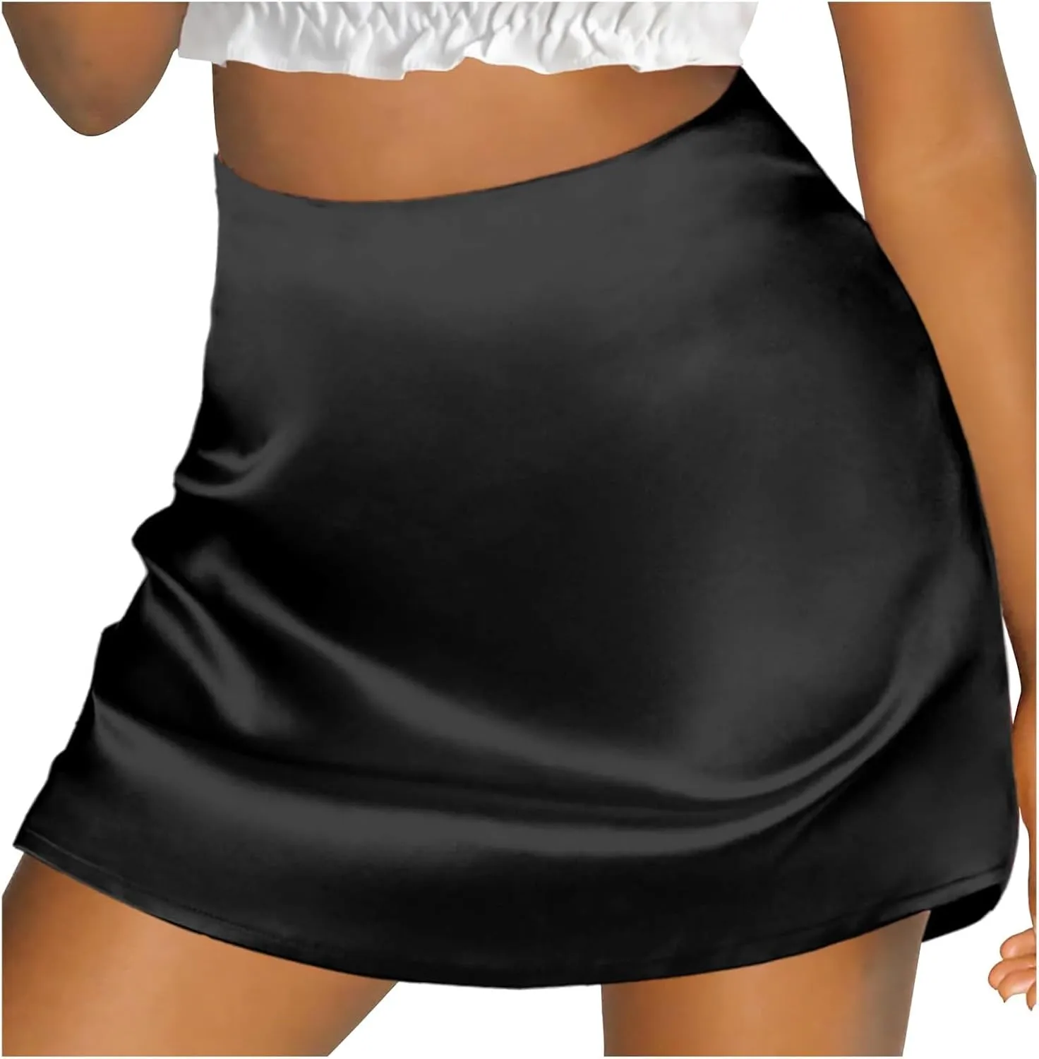 Women's Satin Mini Skirts High Waisted Silk Skirts Trendy A-Line Zipper Solid Color Short Skirt Casual