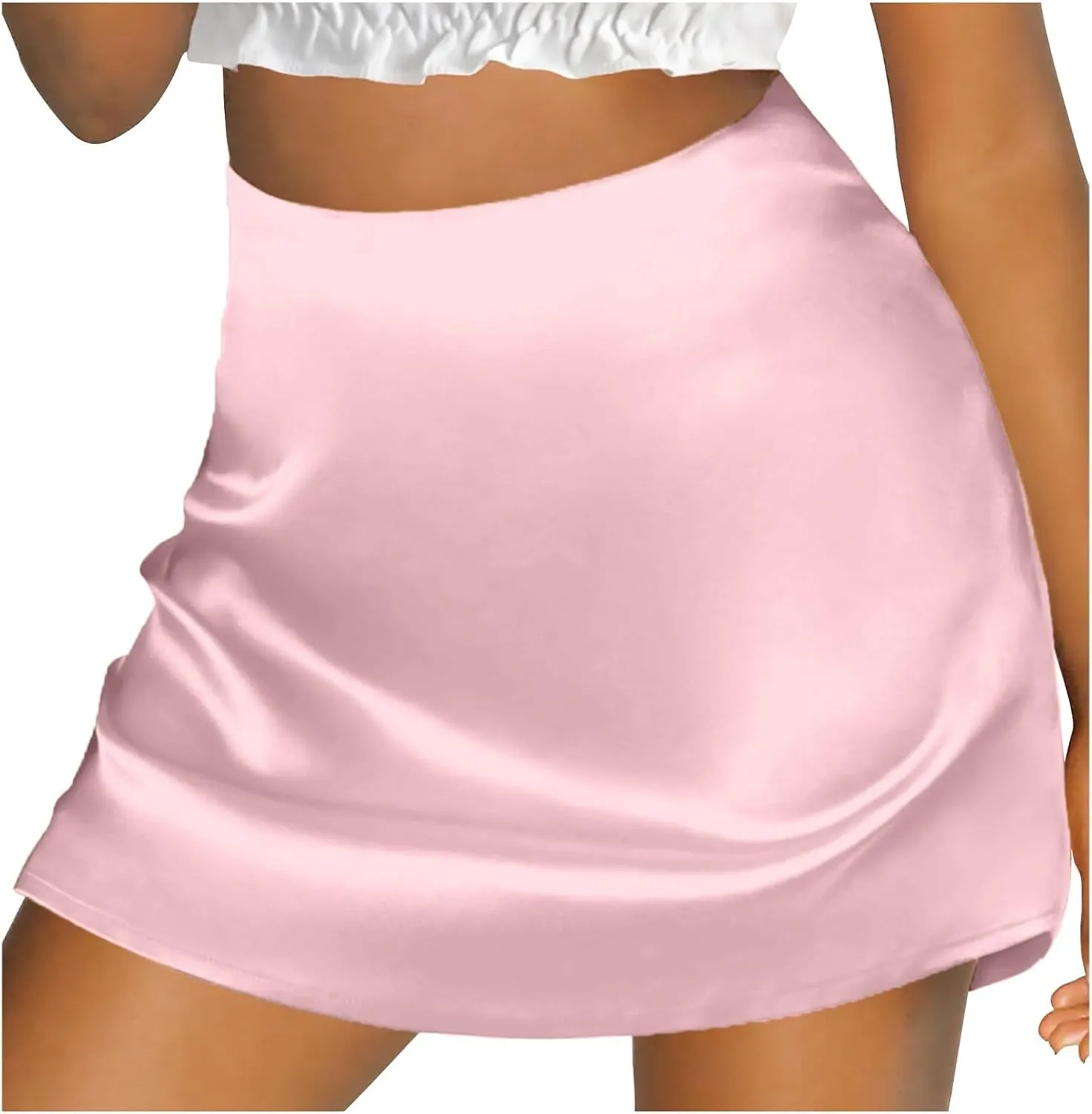 Women's Satin Mini Skirts High Waisted Silk Skirts Trendy A-Line Zipper Solid Color Short Skirt Casual