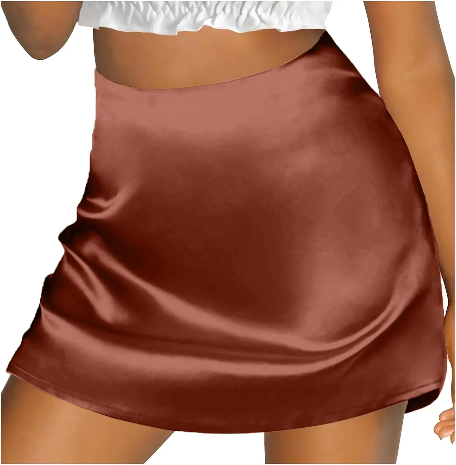 Women's Satin Mini Skirts High Waisted Silk Skirts Trendy A-Line Zipper Solid Color Short Skirt Casual