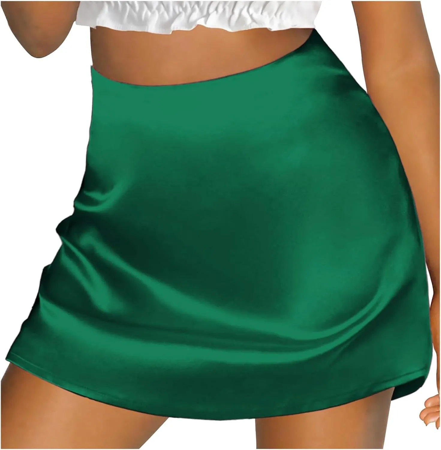 Women's Satin Mini Skirts High Waisted Silk Skirts Trendy A-Line Zipper Solid Color Short Skirt Casual