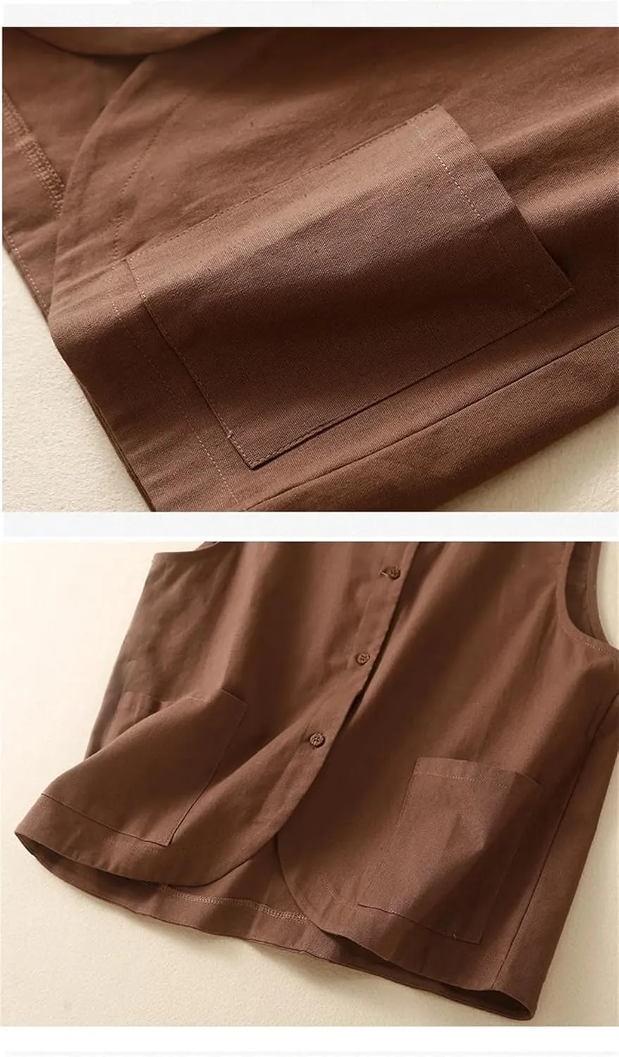 Women's Short Cotton And Linen Vest Double Pocket Stand Collar Sleeveless Vest Jacket