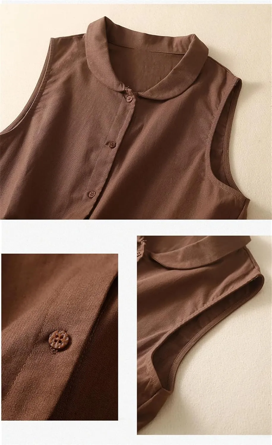 Women's Short Cotton And Linen Vest Double Pocket Stand Collar Sleeveless Vest Jacket