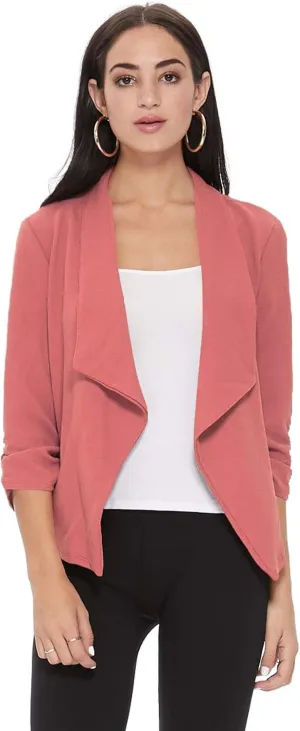 Women's Solid Casual Draped Open Front 3/4 Sleeve Outerwear Blazer Jacket/Made in USA