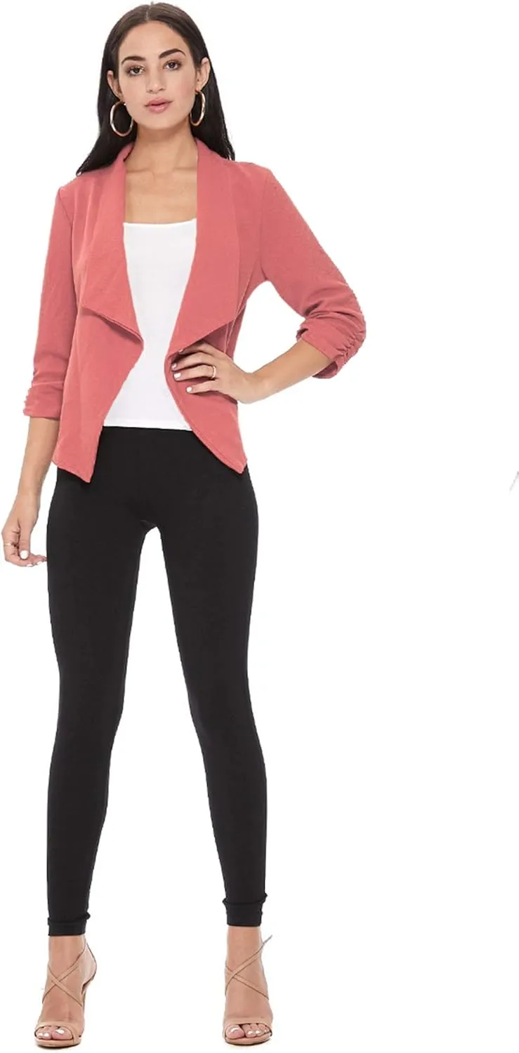 Women's Solid Casual Draped Open Front 3/4 Sleeve Outerwear Blazer Jacket/Made in USA