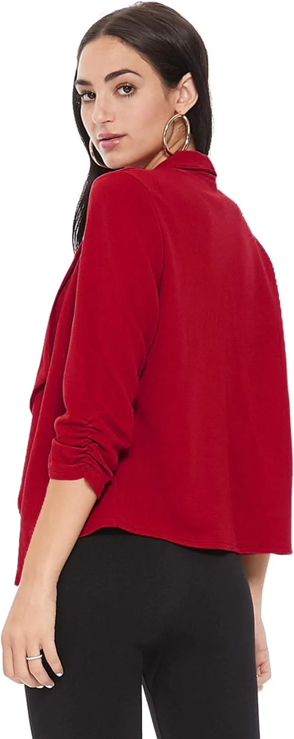 Women's Solid Casual Draped Open Front 3/4 Sleeve Outerwear Blazer Jacket/Made in USA