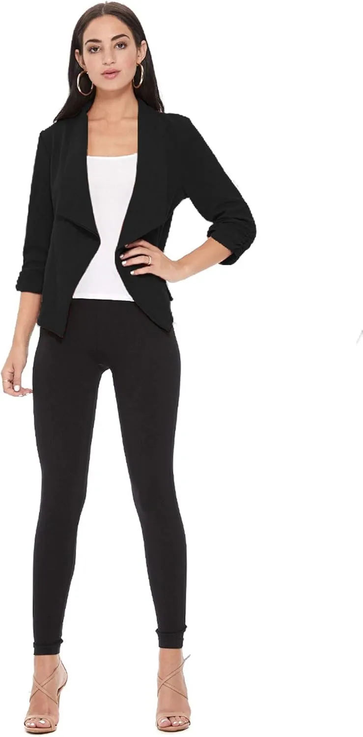 Women's Solid Casual Draped Open Front 3/4 Sleeve Outerwear Blazer Jacket/Made in USA