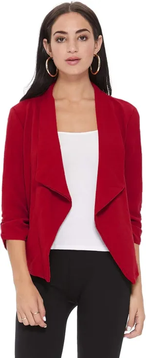 Women's Solid Casual Draped Open Front 3/4 Sleeve Outerwear Blazer Jacket/Made in USA