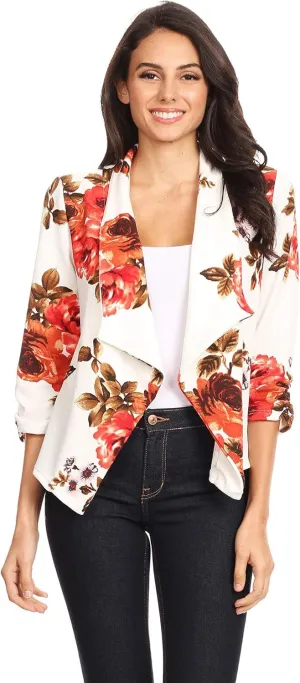 Women's Solid Casual Draped Open Front 3/4 Sleeve Outerwear Blazer Jacket/Made in USA