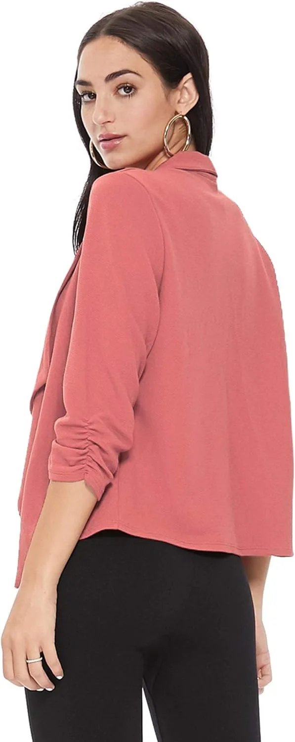Women's Solid Casual Draped Open Front 3/4 Sleeve Outerwear Blazer Jacket/Made in USA