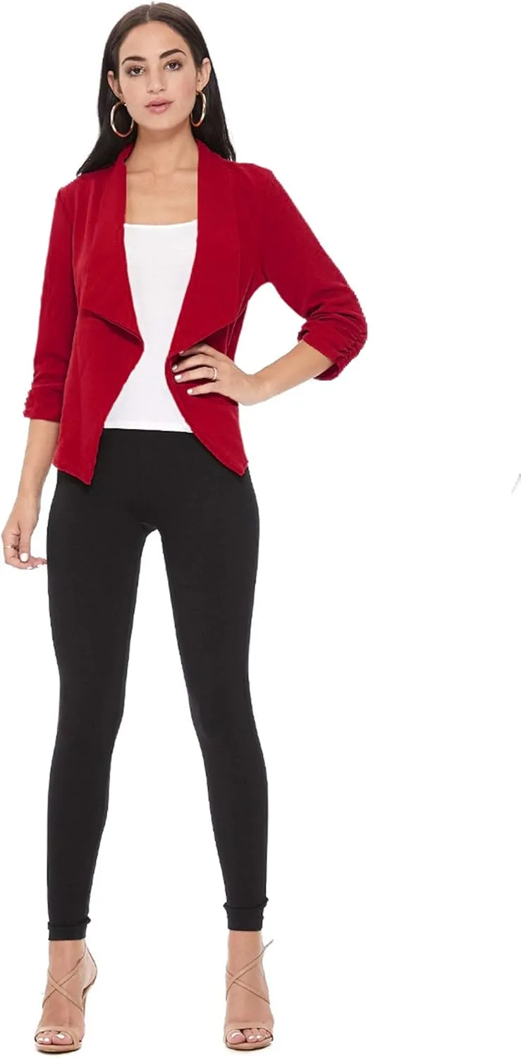 Women's Solid Casual Draped Open Front 3/4 Sleeve Outerwear Blazer Jacket/Made in USA