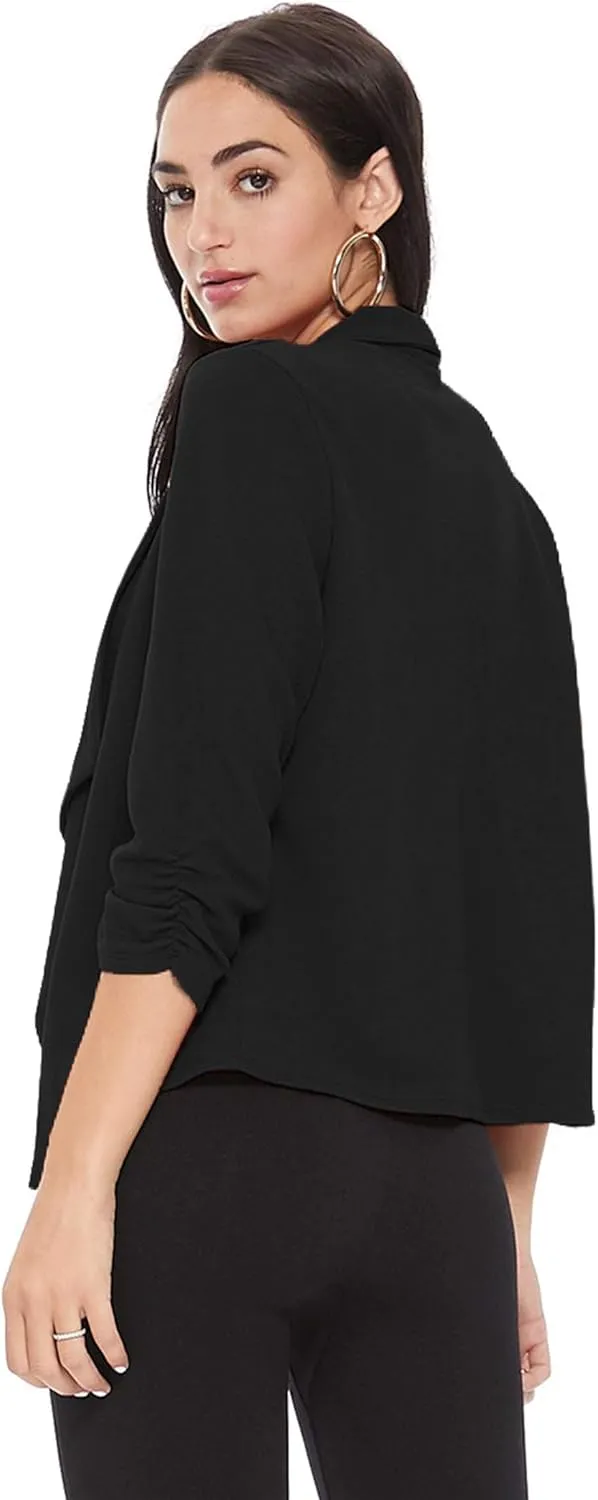 Women's Solid Casual Draped Open Front 3/4 Sleeve Outerwear Blazer Jacket/Made in USA