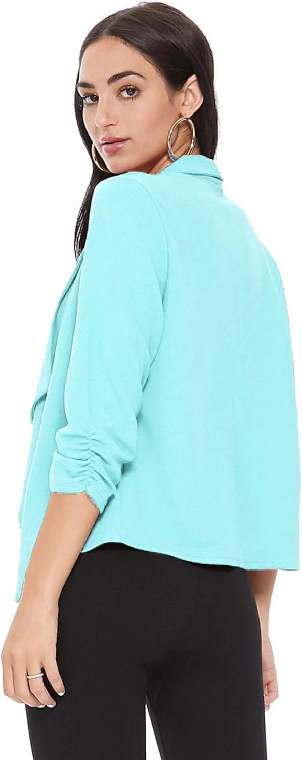 Women's Solid Casual Draped Open Front 3/4 Sleeve Outerwear Blazer Jacket/Made in USA