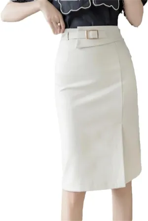 Women's Spring Summer High Waist Workwear Front Split Sheath Pencil Buttons Wrap Midi Skirts