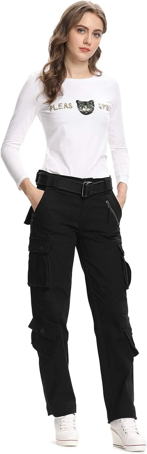 Womens Stretch Casual Cargo Work Pants Camo Combat Tactical Travel Pants with 8 Pockets