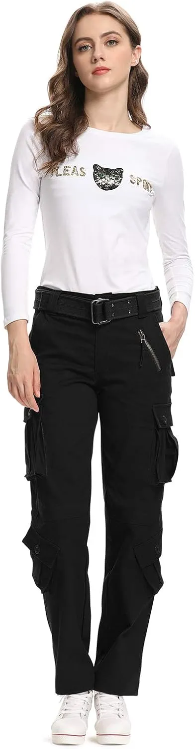 Womens Stretch Casual Cargo Work Pants Camo Combat Tactical Travel Pants with 8 Pockets