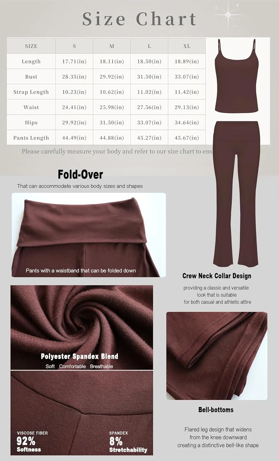 Women's Summer 2 Piece Outfit Slim Camisole Top Low Rise Flared Pants Set Versatile Activewear for Yoga Leisure