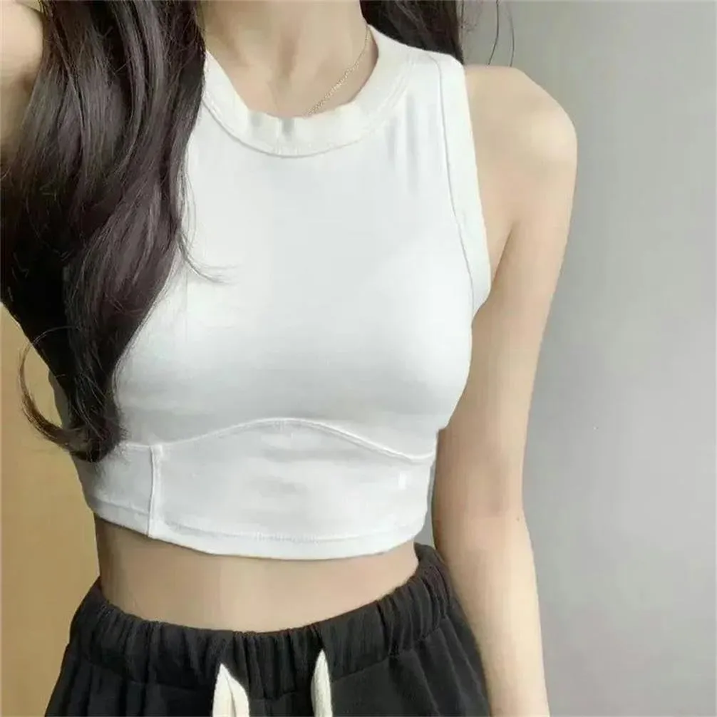 Women's Tops Solid Color Short Sleeveless Tight Camisole with Breast Pads Basic Underwear Padded Bra Tops Sports Style