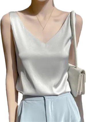 Women's V-Neck Tank Top  Solid Color Sleeveless Summer Blouse Casual Office Wear Fashion Camisole