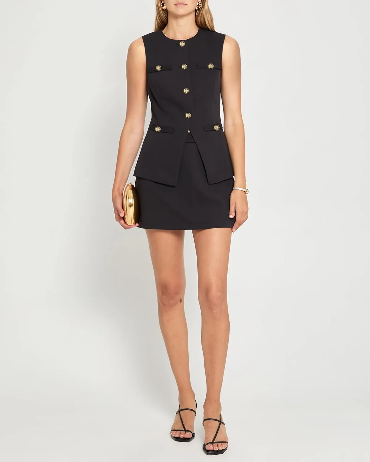Women's Vest Top Sleeveless Blazer Round Neck Button Down Dressy Vest Open Front Work Office Outerwear Waistcoat