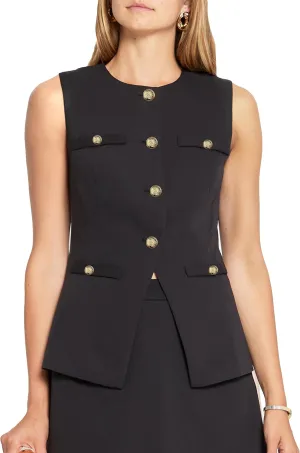 Women's Vest Top Sleeveless Blazer Round Neck Button Down Dressy Vest Open Front Work Office Outerwear Waistcoat
