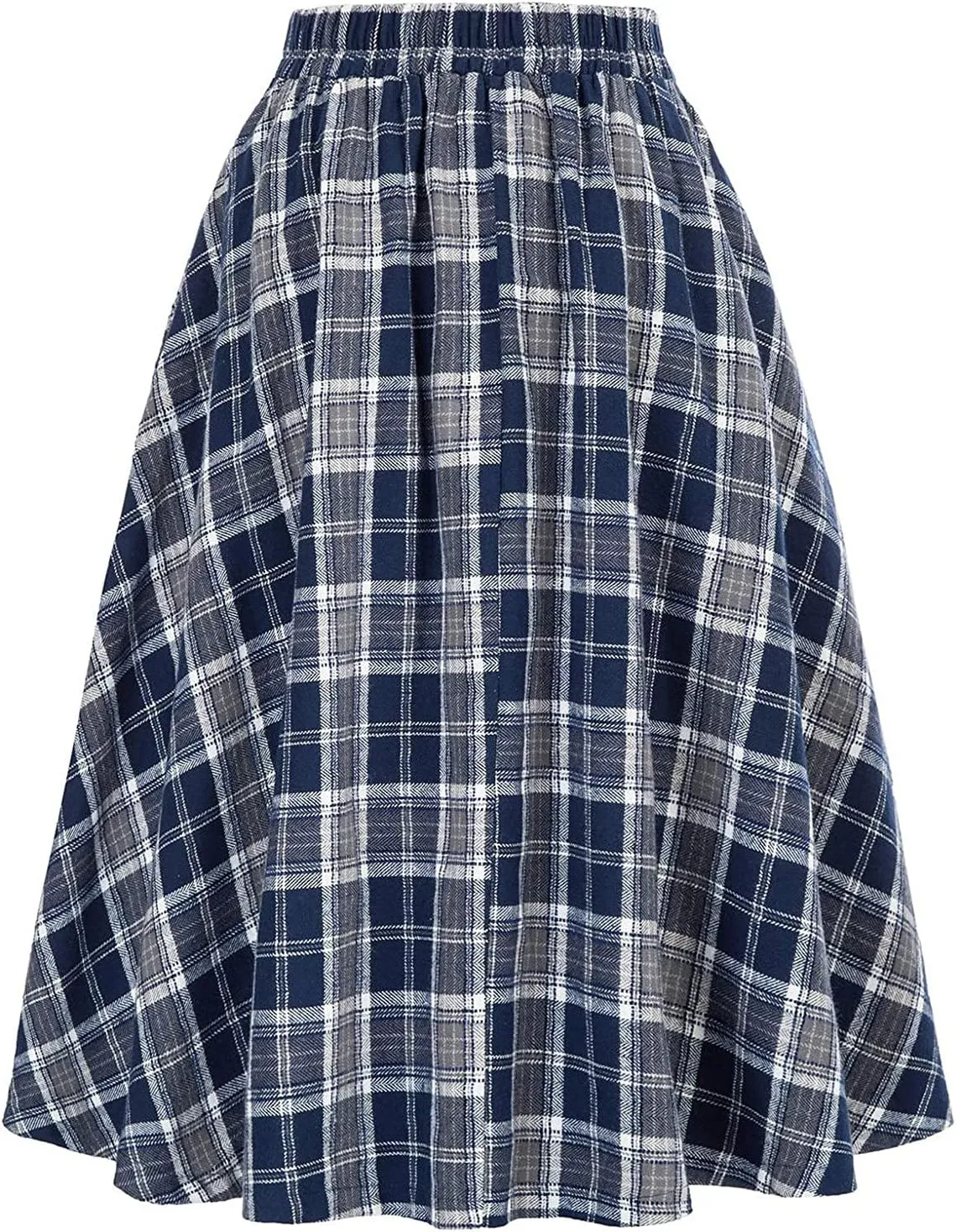Womens Vintage High Waist Elastic Button Maxi Skirt Casual A-line Plaid Ruffle Versatile Pleated Flare Midi Skirts
