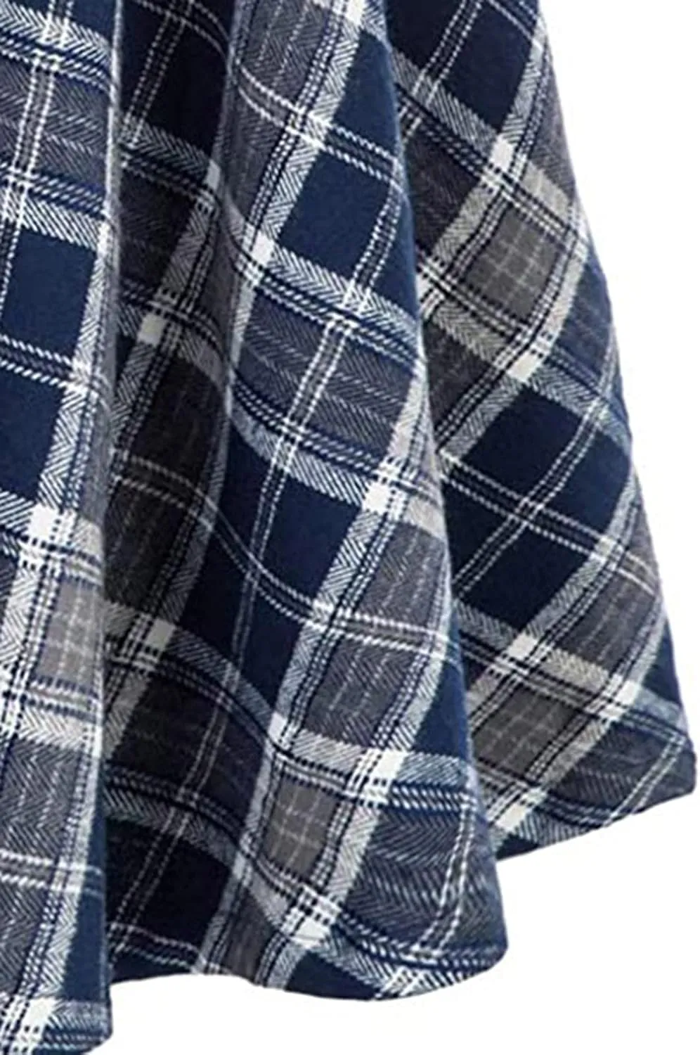 Womens Vintage High Waist Elastic Button Maxi Skirt Casual A-line Plaid Ruffle Versatile Pleated Flare Midi Skirts