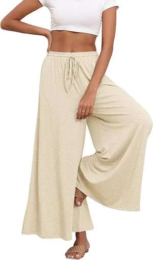 Women's Wide Leg Lounge Pants Loose High Waisted Flowy Palazzo Pants Comfy Pj Bottoms Summer Casual Beach Trousers