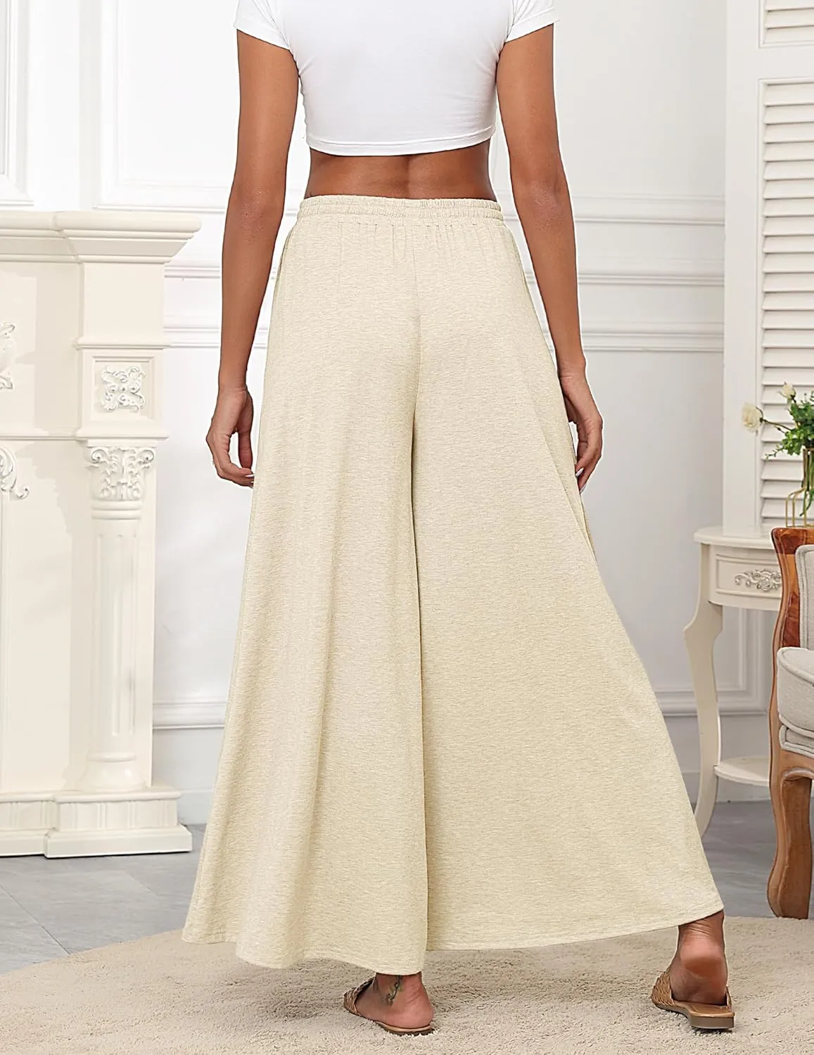 Women's Wide Leg Lounge Pants Loose High Waisted Flowy Palazzo Pants Comfy Pj Bottoms Summer Casual Beach Trousers