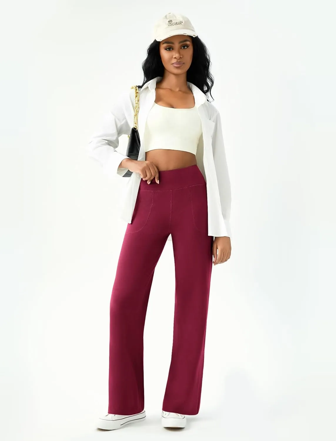Womens Wide Leg Yoga Pants Casual Work Dress Pants Lounge Sweatpants High Waist Comfy Loose Trousers with Pockets