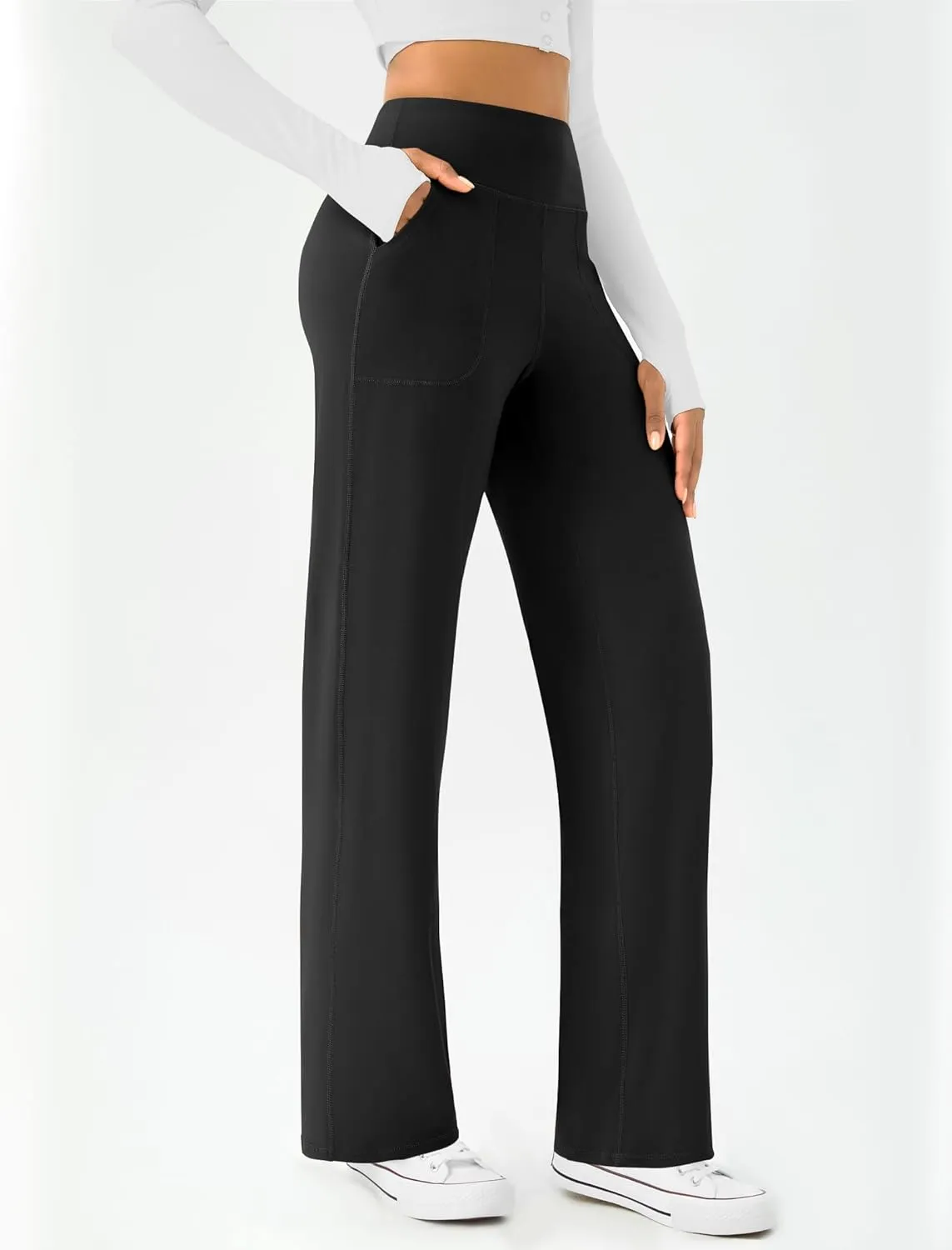 Womens Wide Leg Yoga Pants Casual Work Dress Pants Lounge Sweatpants High Waist Comfy Loose Trousers with Pockets