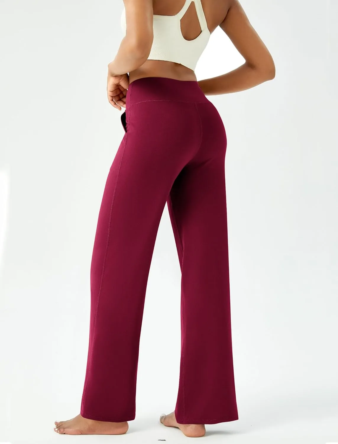 Womens Wide Leg Yoga Pants Casual Work Dress Pants Lounge Sweatpants High Waist Comfy Loose Trousers with Pockets