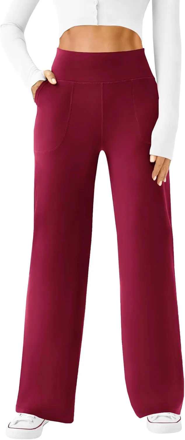 Womens Wide Leg Yoga Pants Casual Work Dress Pants Lounge Sweatpants High Waist Comfy Loose Trousers with Pockets