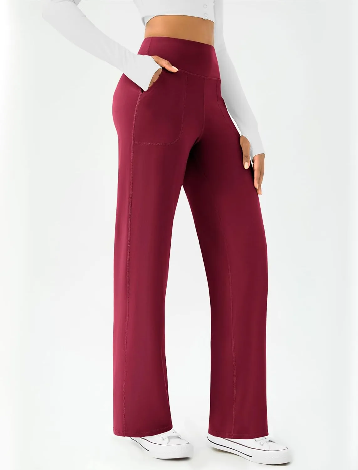 Womens Wide Leg Yoga Pants Casual Work Dress Pants Lounge Sweatpants High Waist Comfy Loose Trousers with Pockets