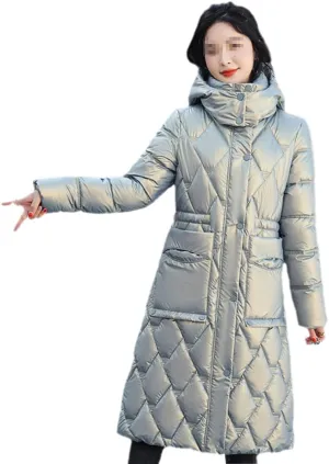 Women's Winter Hooded Jackets Casual Long Parkas Women Cotton Padded Coat With Pockets Solid Color Warm Outerwear