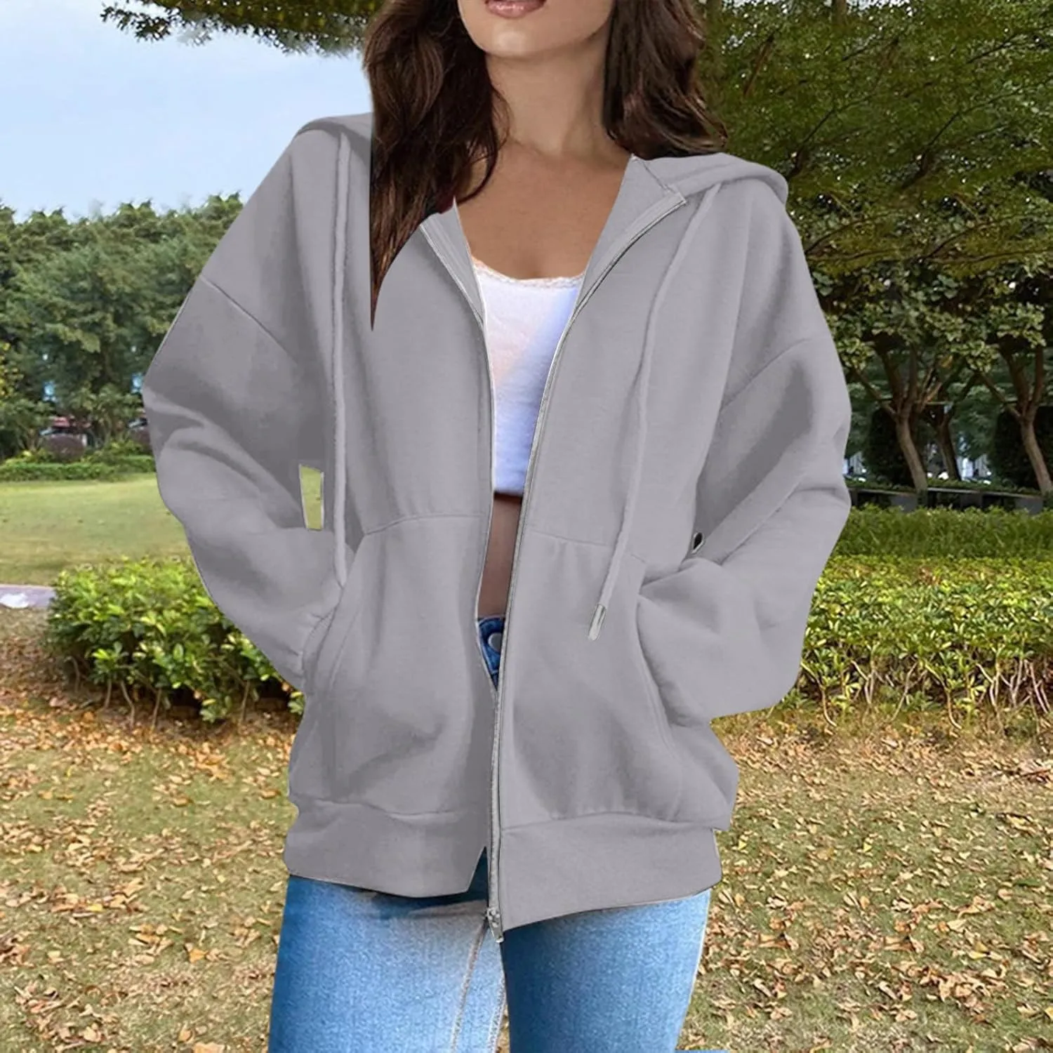 Womens Zip Up Hoodies 2024 Causal Lightweight Hooded Sweatshirt Long Sleeve Jackets Fall Outfits With Pockets