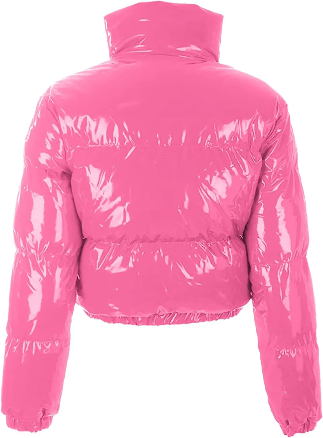 XBTCLXEBCO Women's Short Puffer Jacket Winter Long Sleeve Full Zipper Quilted Down Coat Stand Collar Crop Padded Jacket
