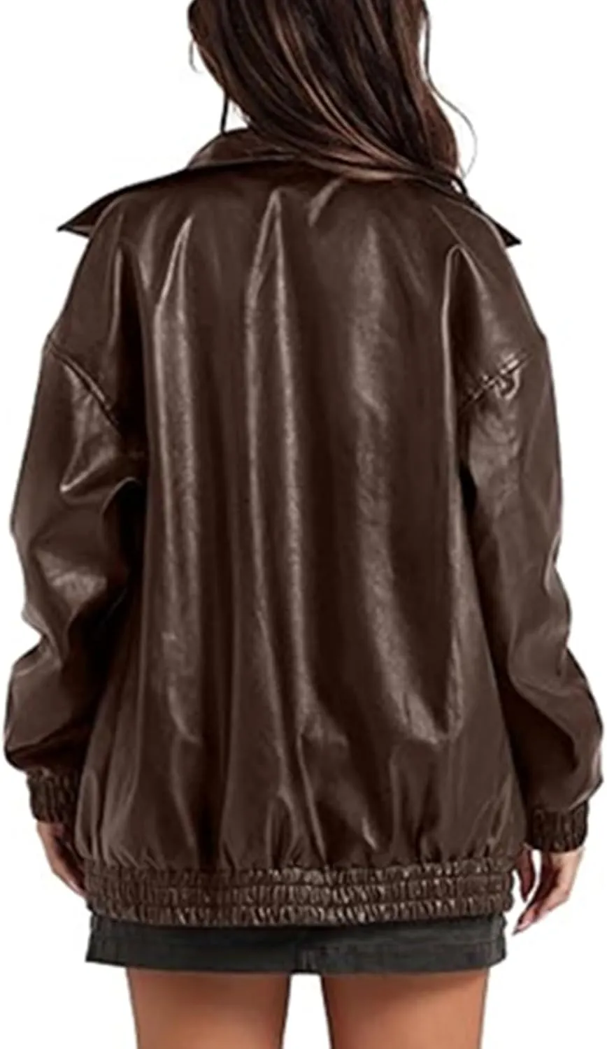 xxxiticat Women's PU Leather Jacket Long Sleeve Turn Down Collar Zipper Faux Leather Windbreaker Bomber Coat Outerwear