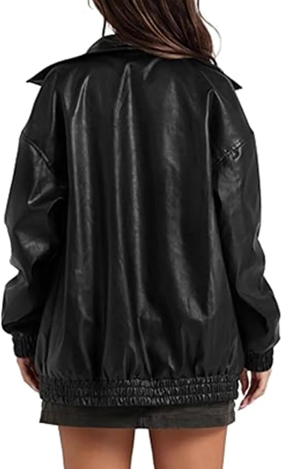 xxxiticat Women's PU Leather Jacket Long Sleeve Turn Down Collar Zipper Faux Leather Windbreaker Bomber Coat Outerwear