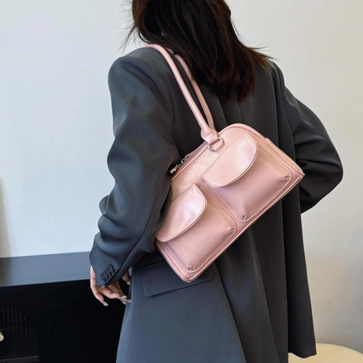 Y2K Shoulder Purses for Women Trendy - PU Leather Retro Boston Handbag, Lightweight and Versatile for Work and Travel