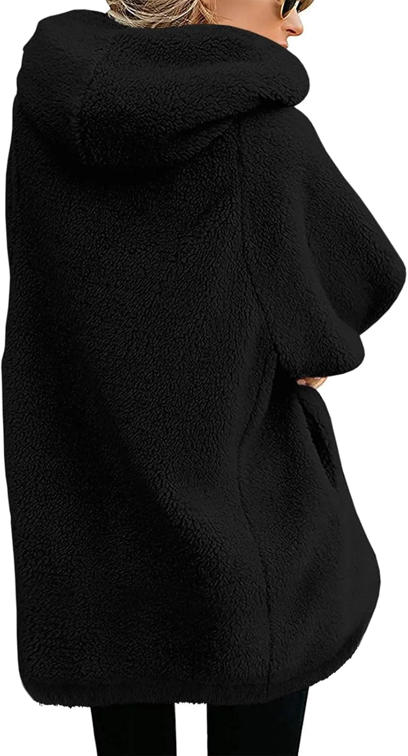 Yanekop Womens Oversized Sherpa Jacket Fuzzy Fleece Jackets Zip Up Outerwear Sweater Coat with Hood