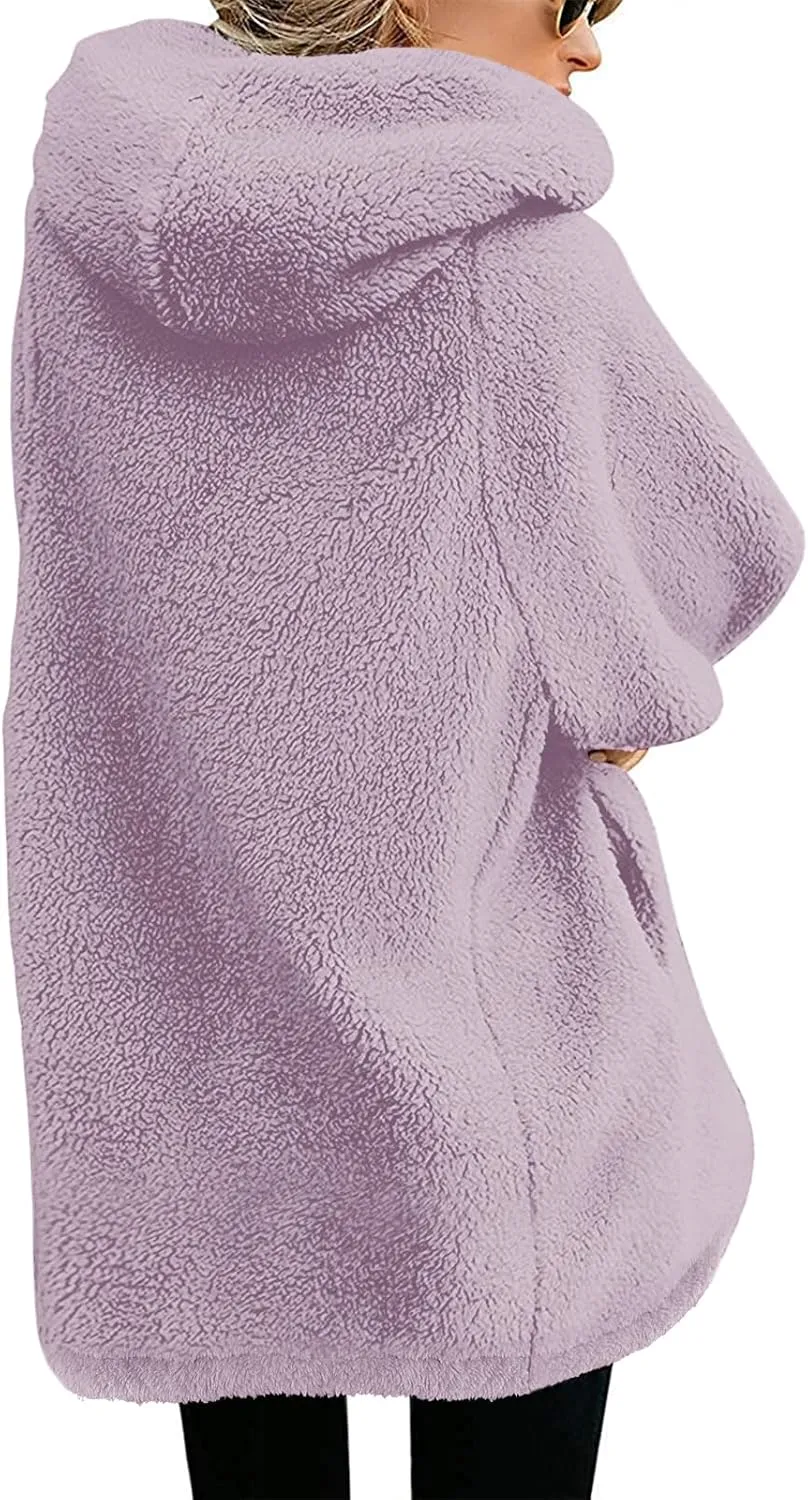 Yanekop Womens Oversized Sherpa Jacket Fuzzy Fleece Jackets Zip Up Outerwear Sweater Coat with Hood