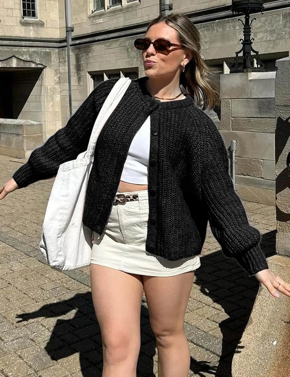 Yimoon Womens Y2K Cardigan Sweater Crewneck Long Sleeve Button Down Cropped Knit Cardigan Outwear 2024