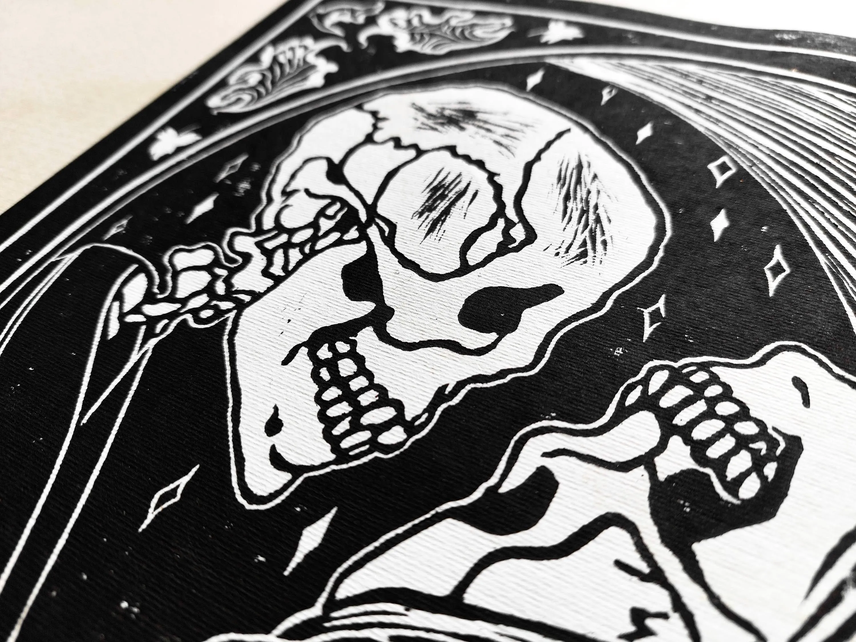 Yin yang eternal love Her and him skull Linocut print for Gothic lover gift UNFRAMED