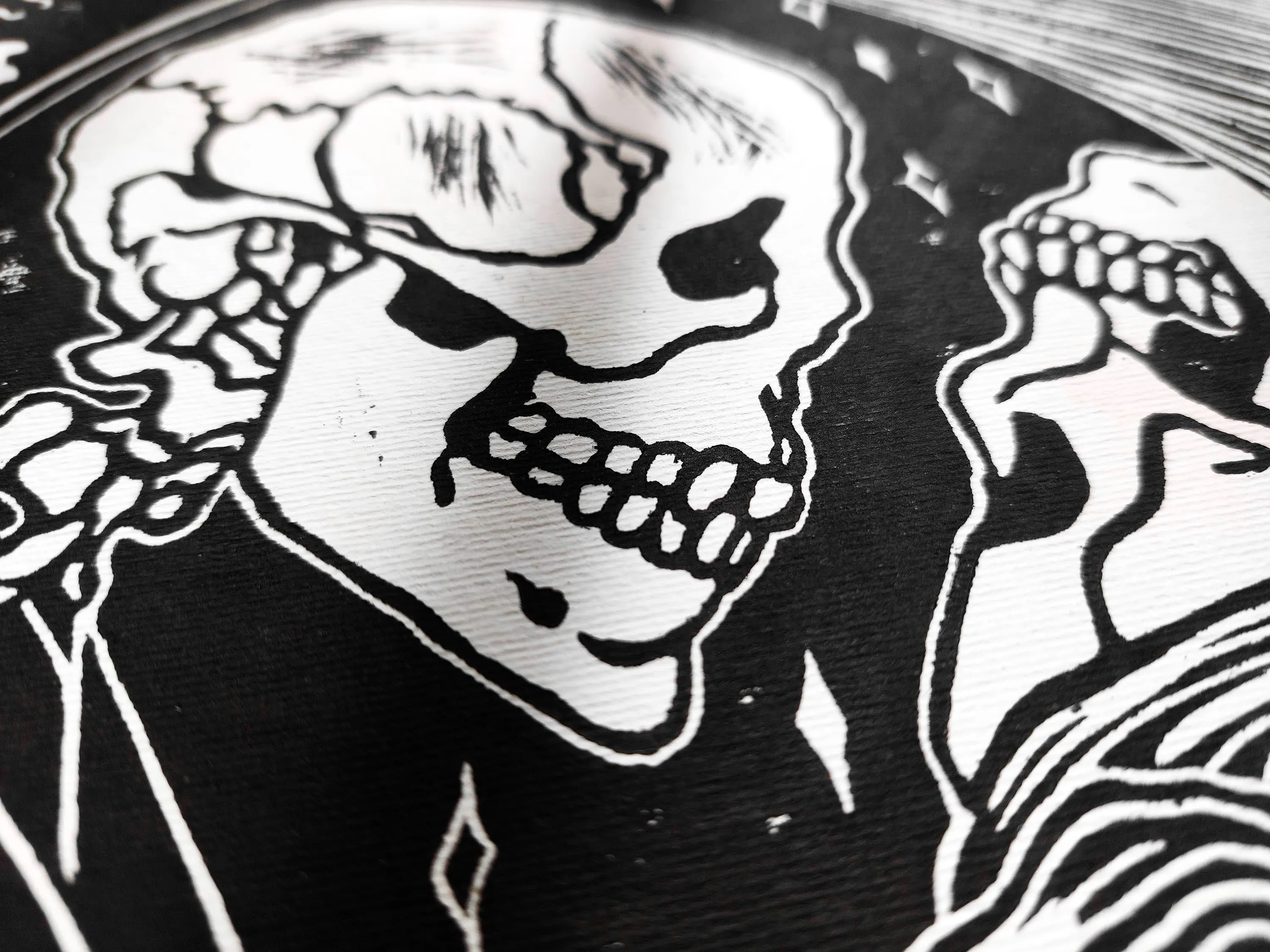 Yin yang eternal love Her and him skull Linocut print for Gothic lover gift UNFRAMED