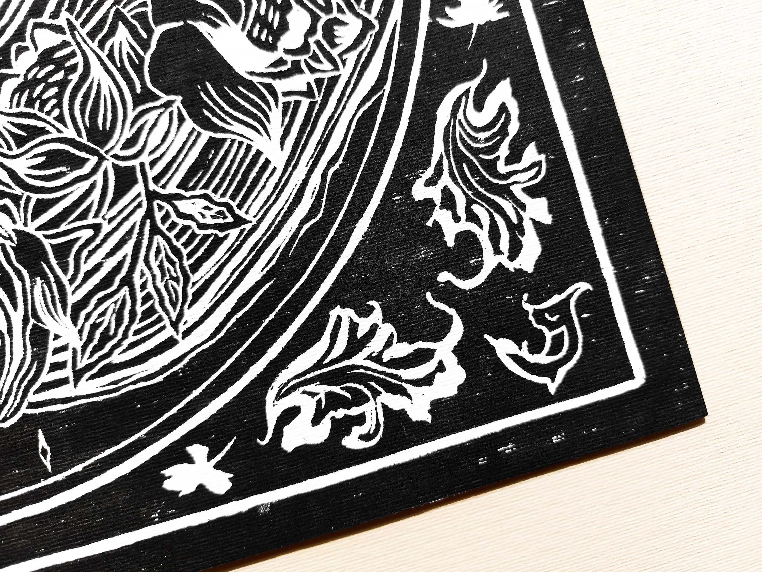 Yin yang eternal love Her and him skull Linocut print for Gothic lover gift UNFRAMED