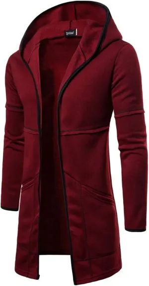 Ymosrh Winter Jackets for Men Fashion Mens Hooded Solid Trench Coat Jacket Cardigan Long Sleeve Outwear Blouse